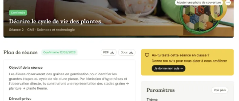 Aperçu d’un plan de séance préparé dans ÊtrePROF